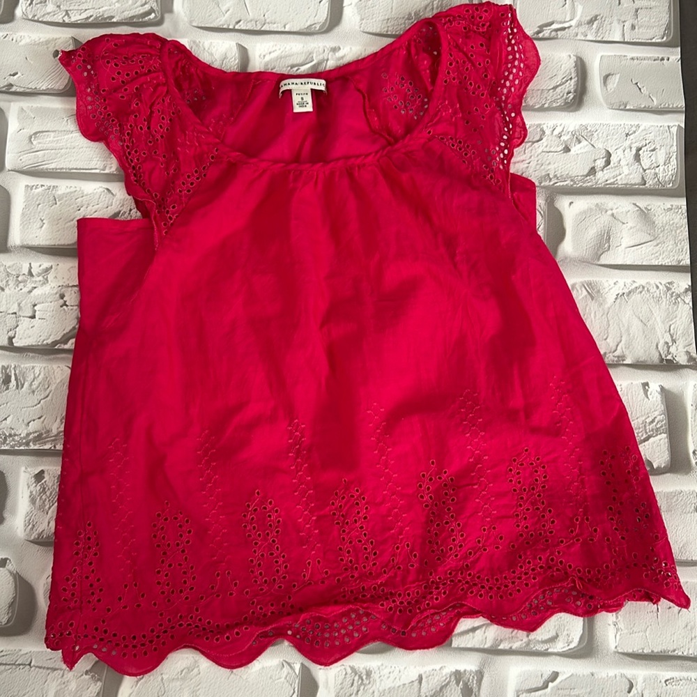 Banana republic petite blouse eyelet stunning fucsia